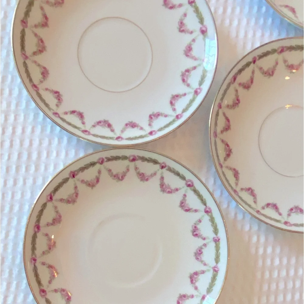 Antique China Limoges Pink and Green Floral 12 Saucers for your tea cups